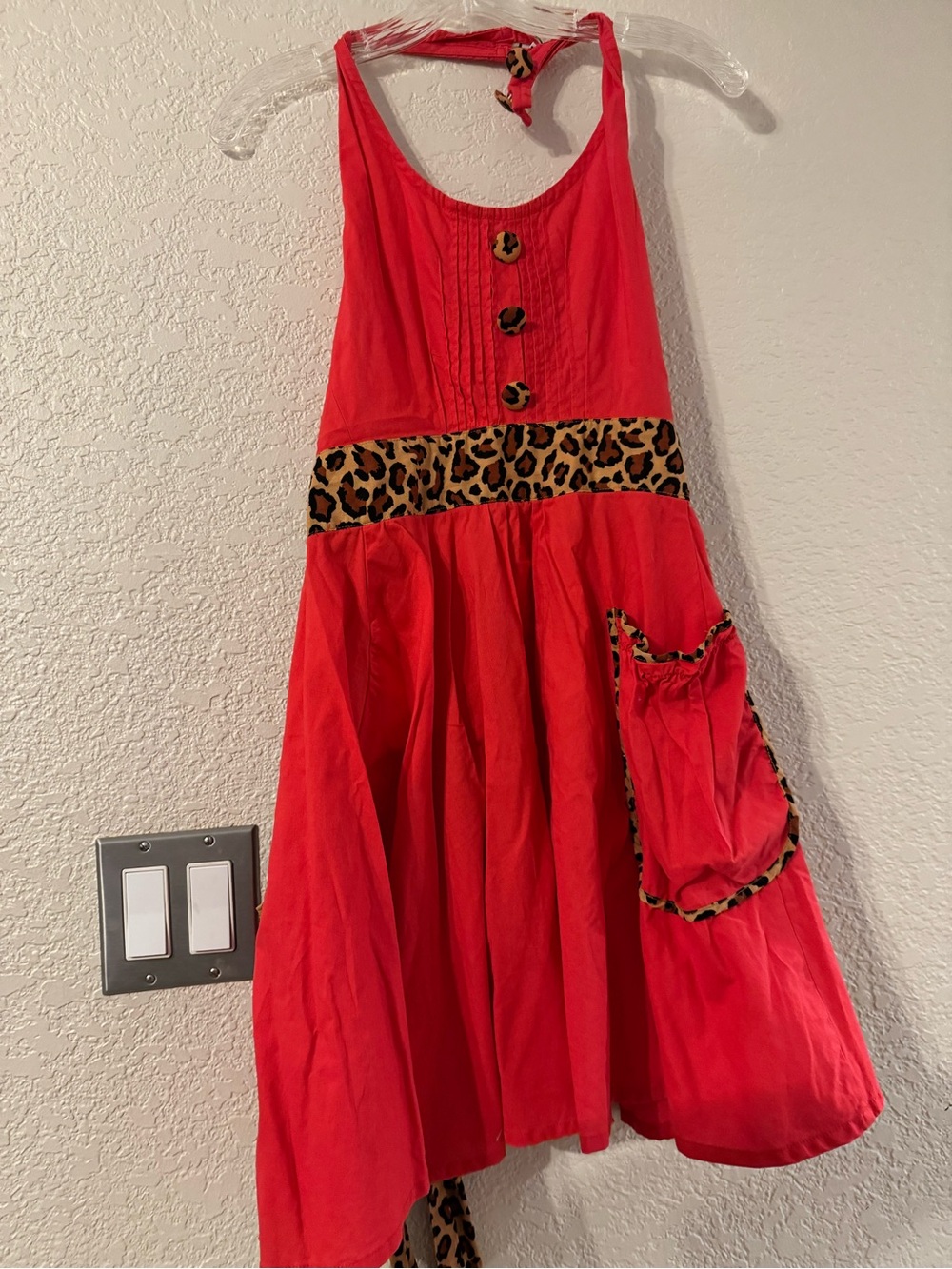 Red Halter Apron with Leopard Accent